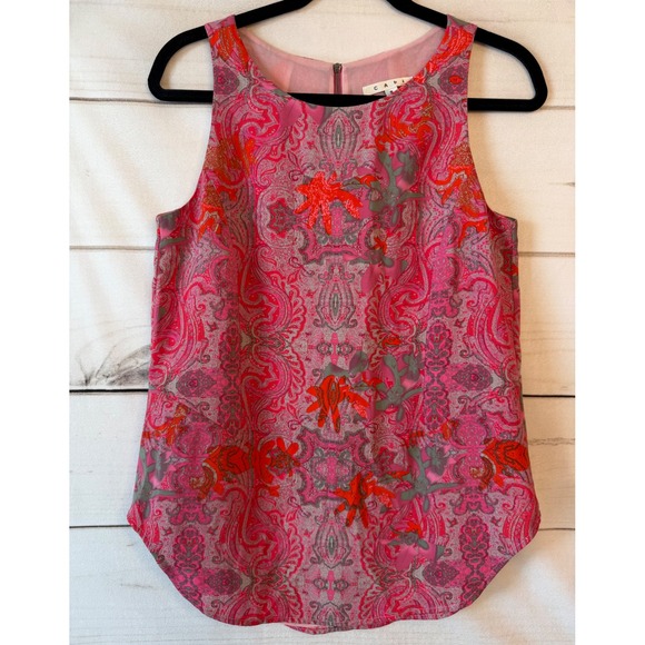 CAbi Tops - Cabi Womens Pink Orange Paisley Sleeveless Blouse Style 127 Zip Back Top S
